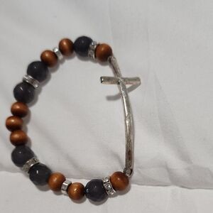 Silver and Brown Beaded Men's Bracelet